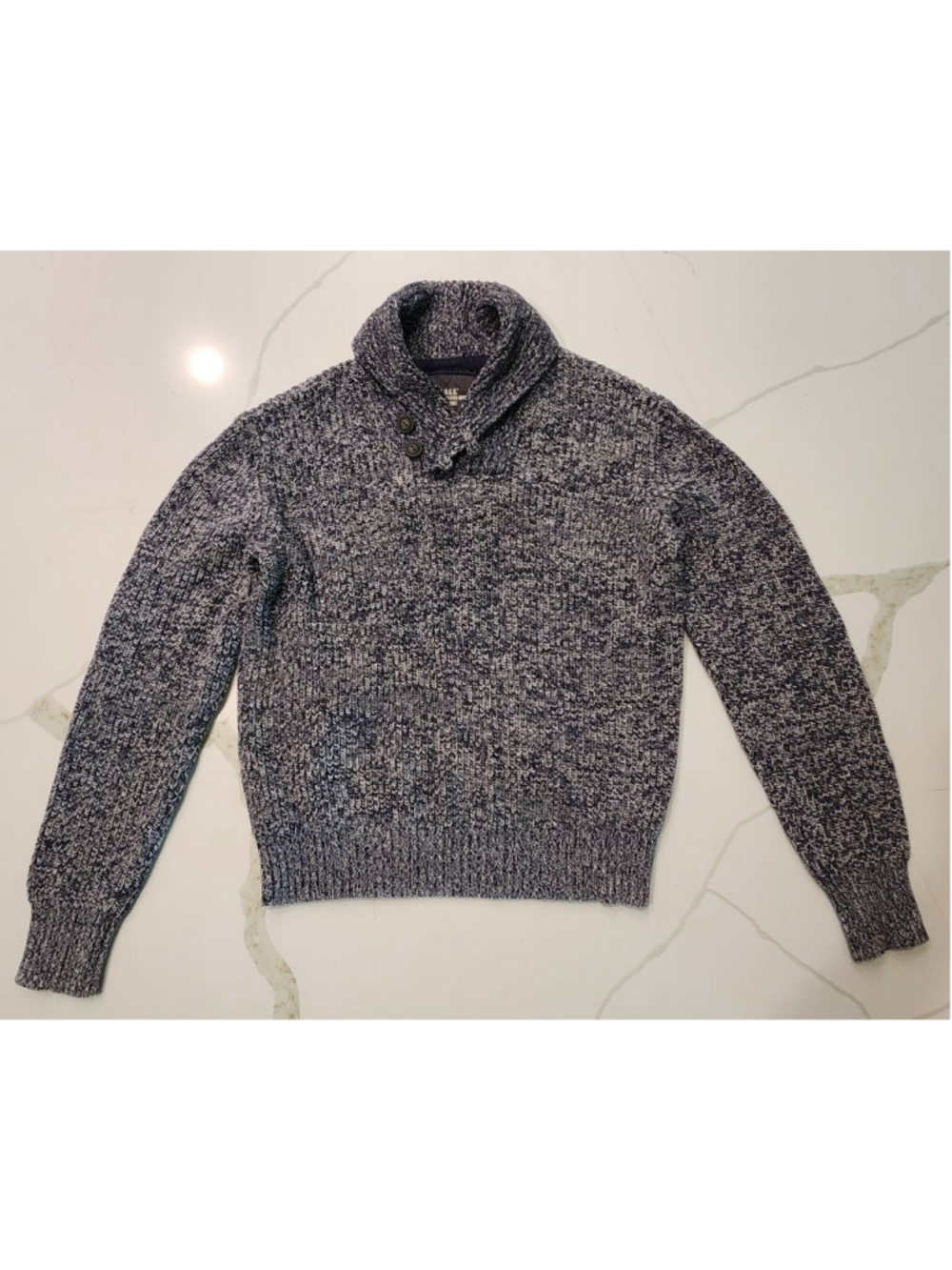 H&M L.O.G.G. Men's M Shawl Collar Knit Sweater Black Gray Marled Cotton Pullover